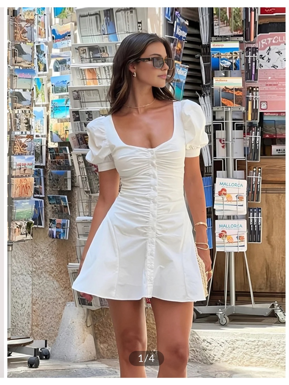 Commense White Puff Sleeve Mini Dress